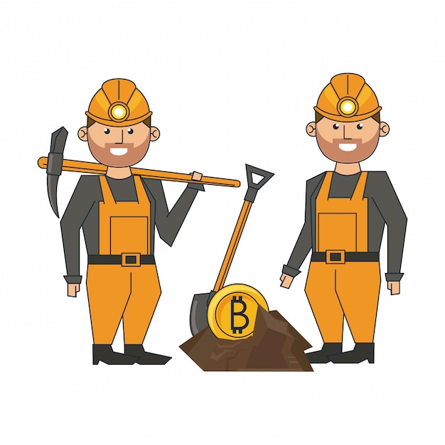 Vector bitcoin mining and workers with picks