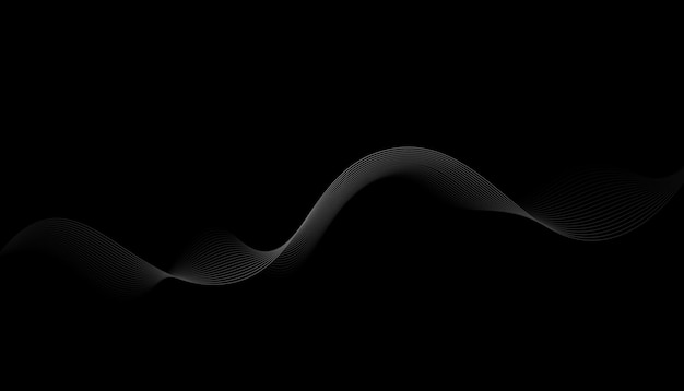 Vector black abstract background with white curves