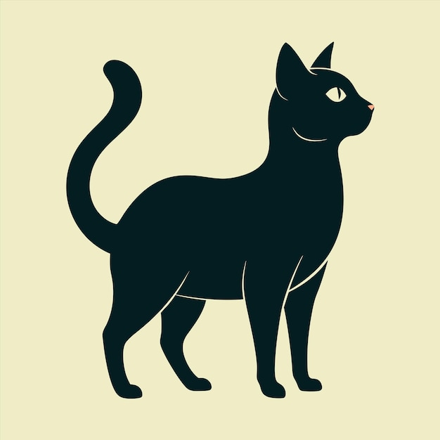 a black cat with a long tail and a black tail