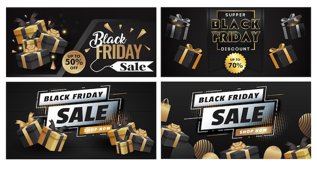 Vector black friday discount banner template contrast modern design