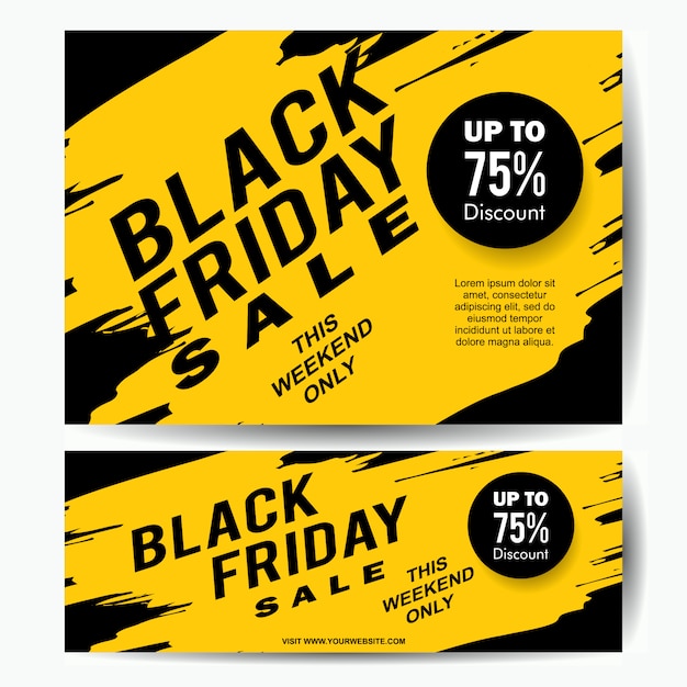 Vector black friday sale banner template with yellow ink splash