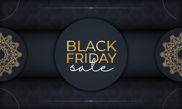 Vector black friday sale poster sale dark blue with luxurious gold pattern