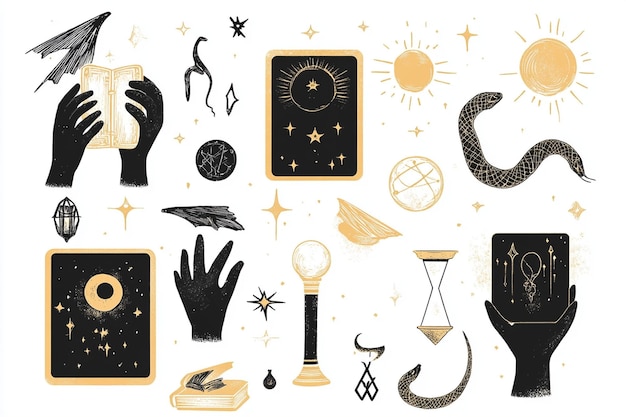 Vector black and gold tarot clipart