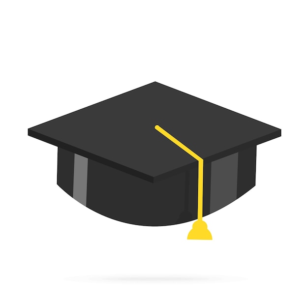 Black graduate hat with golden element on white background Flat design illustration Vector graphics