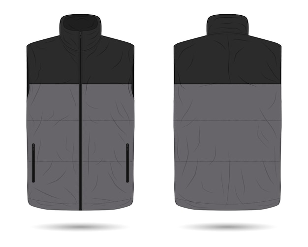 Vector black and grey padded vest mockup front and back view