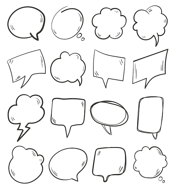 Black hand drawn doodle speech bubbles isolated set