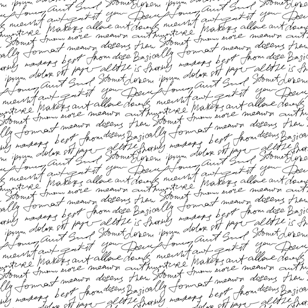 Black handwritten text on white repetition background.