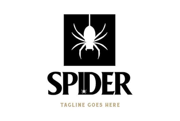 Black Hanging Spider Widow Tarantula Silhouette Logo Design Vector