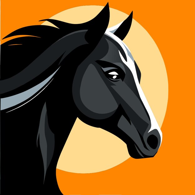 Vector a black horse with a white stripe on its face is shown in an orange background