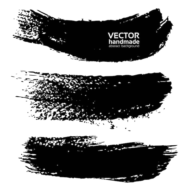 Vector black ink big paint long strokes set isolated on white background