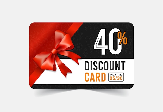 Vector a black and red gift card with a red bow and a bow