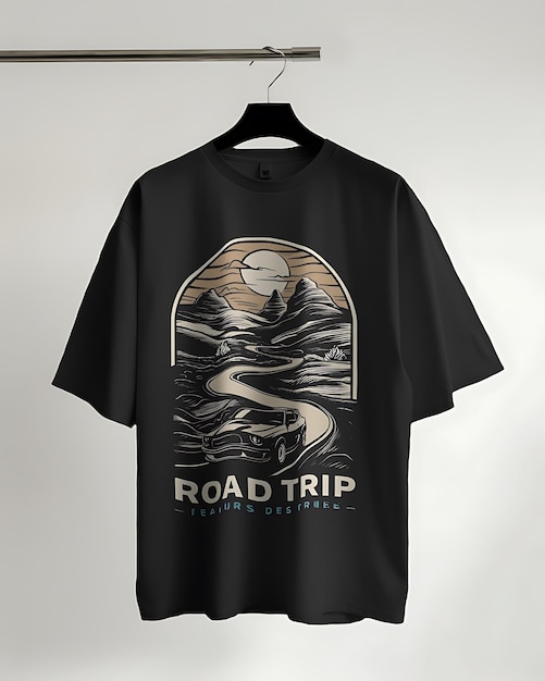 Vector a black shirt with a picture of a road trip on it