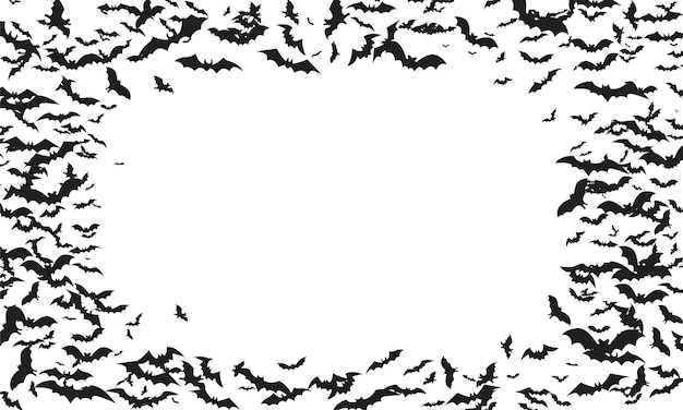 Black silhouette of flying bats flock