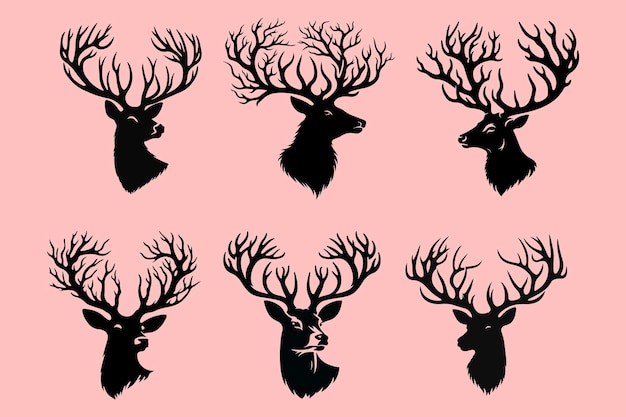 Vector a black silhouette of the head and upper neck of a deer with large