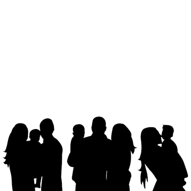 Black silhouette portrait parents and children, families