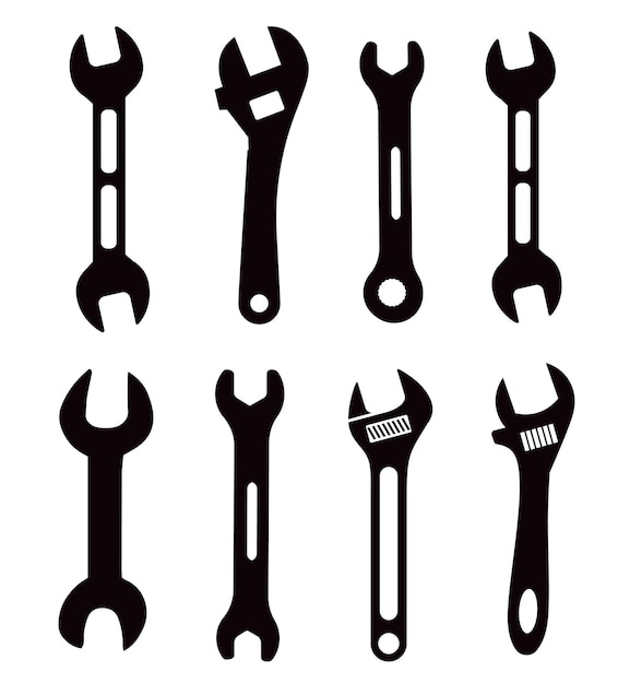 Vector black silhouette of wrenches vector