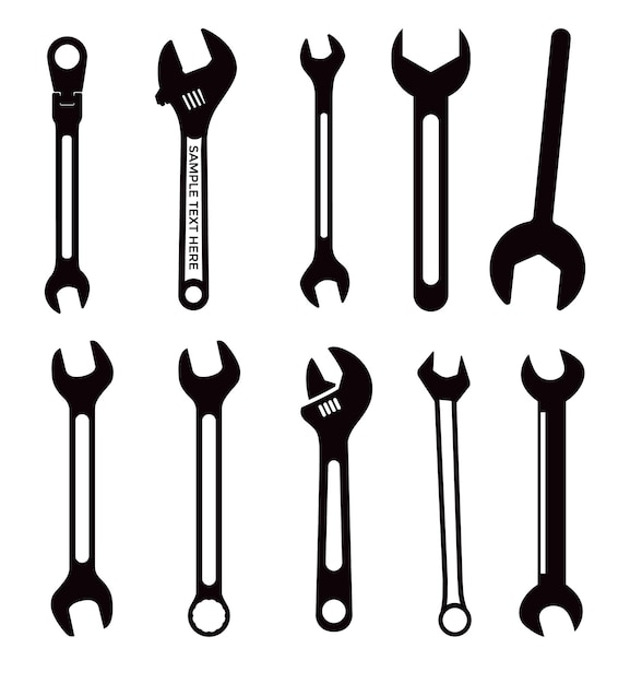 Vector black silhouette of wrenches vector