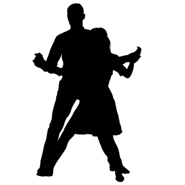 Black silhouettes dancing man and woman on white background