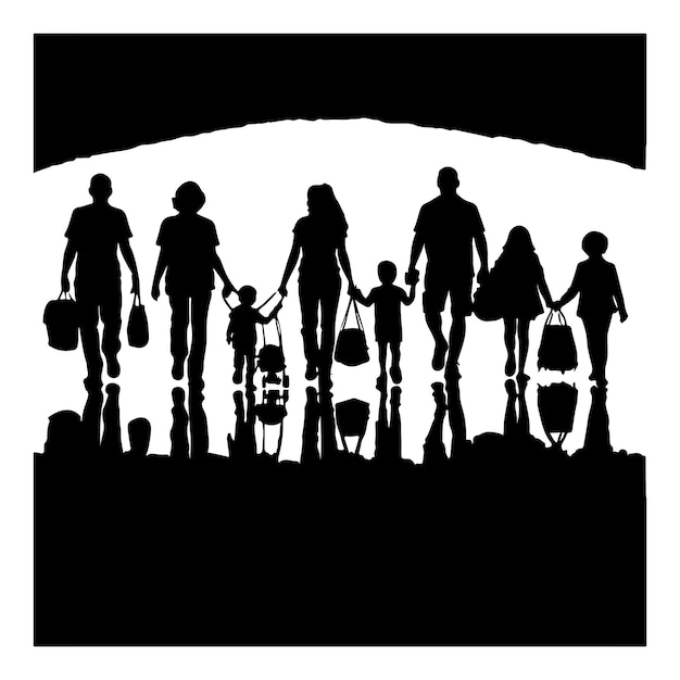 Black silhouettes of families walking vector