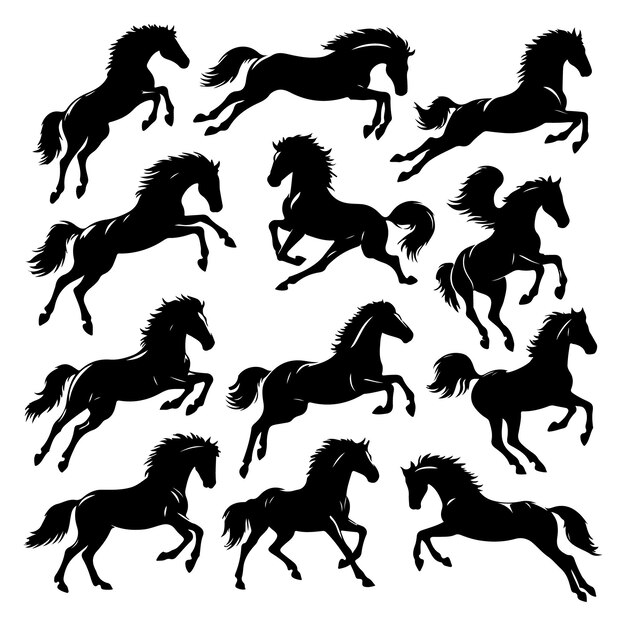 Vector black silhouettes of horses jumping vector