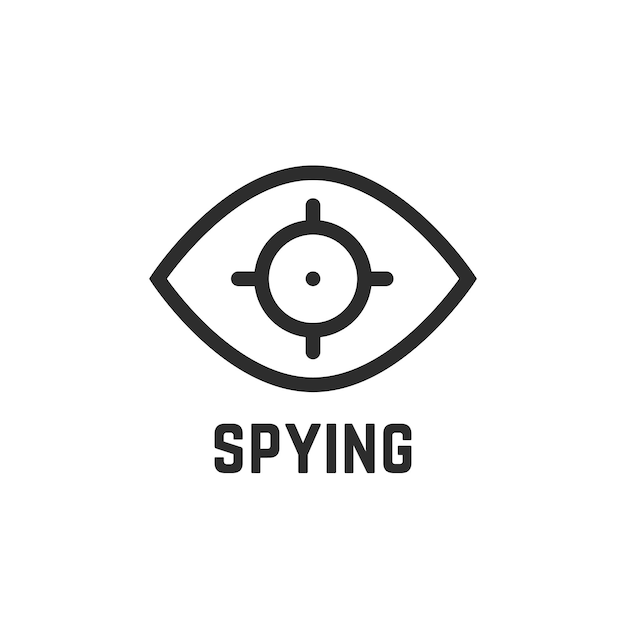 Black spying eye linear logo. concept of human iris, military sniper, detective emblem, lens template. flat style trend modern eye logotype brand graphic design vector illustration on white background