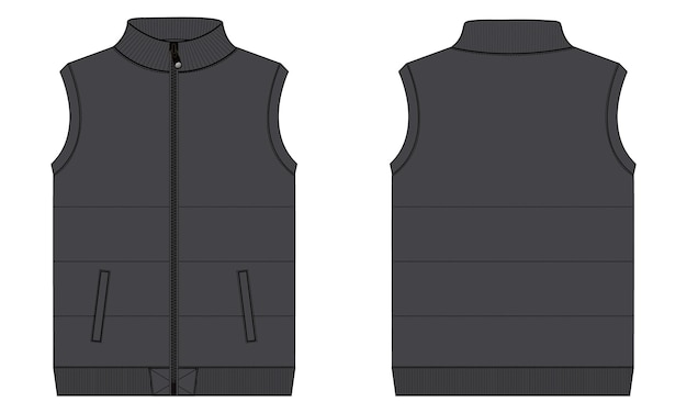 Vector a black vest technical fashion flat sketch vector illustration template front and back views