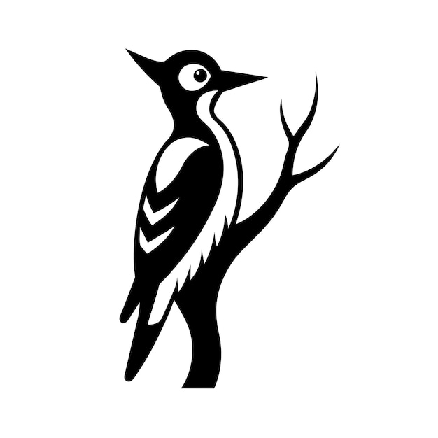 a black and white drawing of a bird with a tree in the background