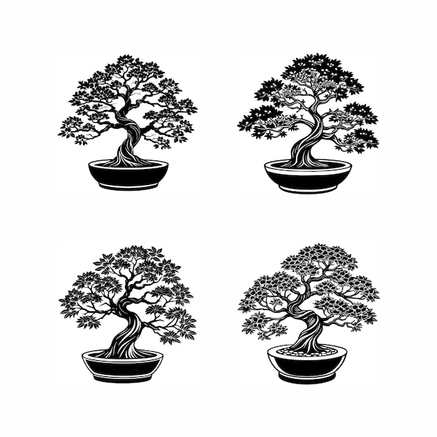 Vector a black and white drawing of a bonsai tree