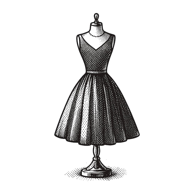 Vector a black and white drawing of a dress on a mannequin