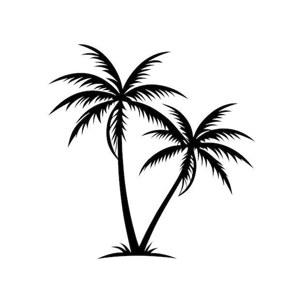 a black and white drawing of palm trees