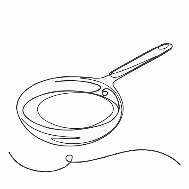 a black and white drawing of a pan with a ring on it