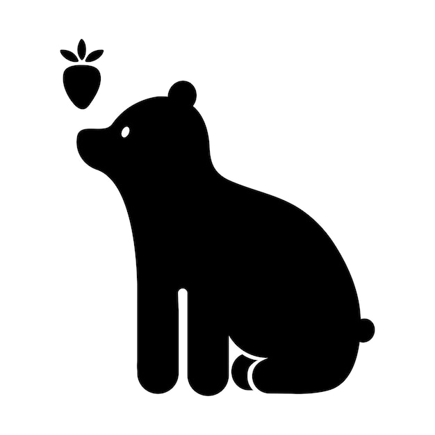 Vector a black and white image of a bear and a strawberry