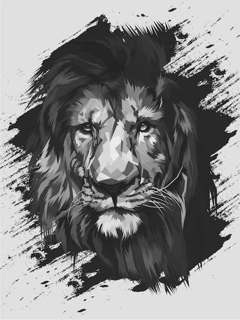 black and white of lion head