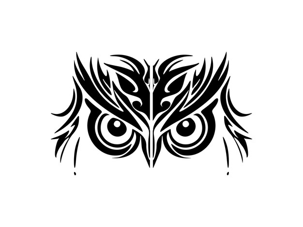 Vector a black and white owl face tattoo adorned with polynesian designs