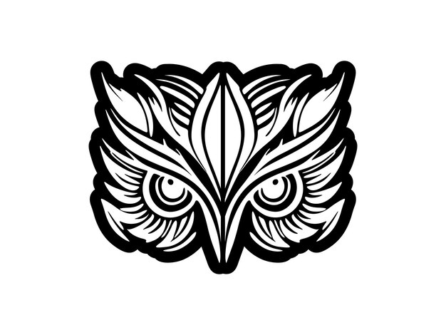 Vector a black and white owl face tattoo with polynesian designs