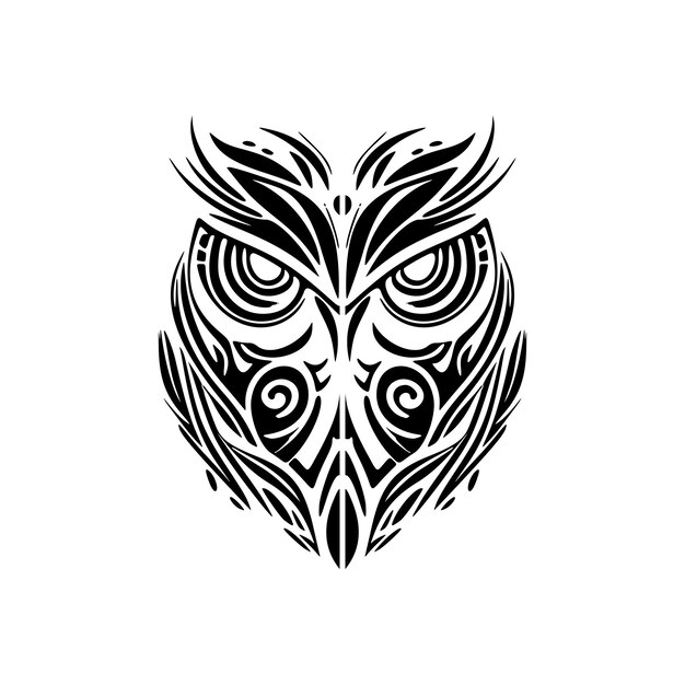 Vector a black and white owl tattoo with polynesian designs