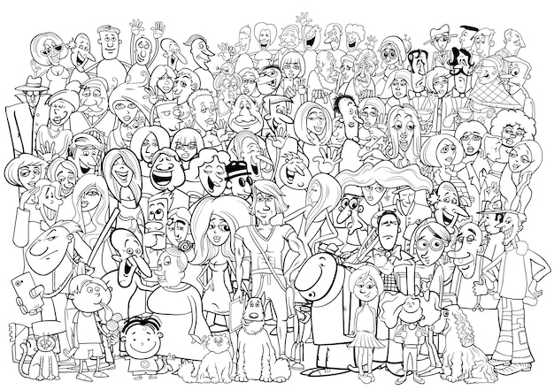 Vector black and white people crowd