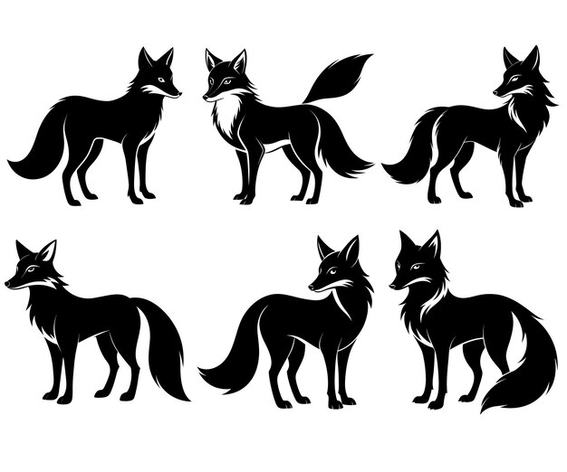 Vector black and white silhouette of a fox