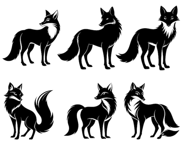 Vector black and white silhouette of a fox