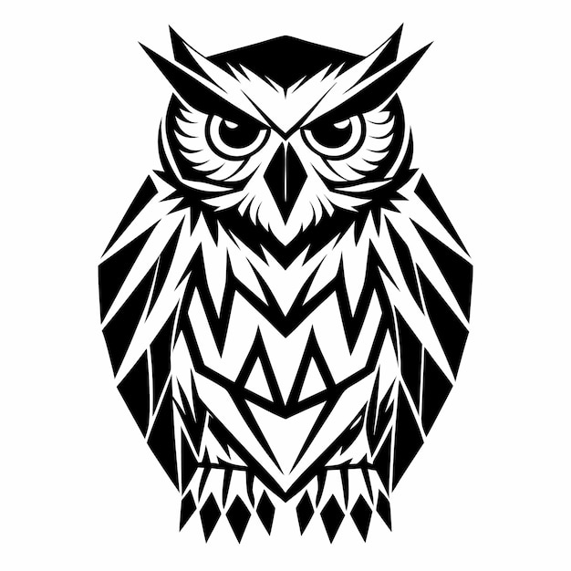 Vector black and white tribal owl illustration