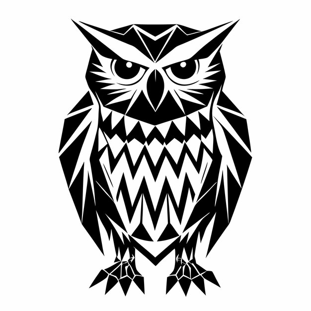 Vector black and white tribal owl illustration