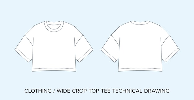 Vector blank crop top tee technical drawing apparel blueprint for fashion designers editable vector