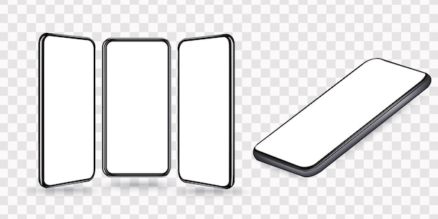 Blank screen smartphone, rotated position. Smartphone at different angles.