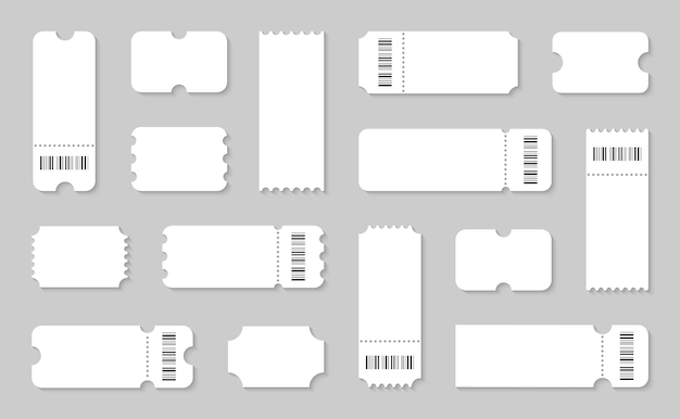 Vector blank ticket set empty ticket template with barcode