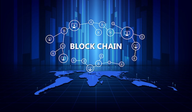 Blockchain network concept, connections worldwide.