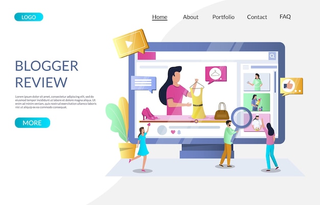 Vector blogger review vector website landing page design template