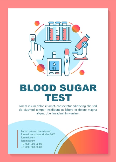 Blood sugar test brochure template layout. Flyer, leaflet print design, linear illustrations. Diabetic patients healthcare. Vector page layouts for magazines, annual reports, advertising posters