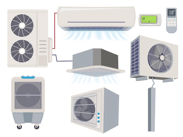 Blow filter. Air conditioner ventilation systems cartoon illustration.