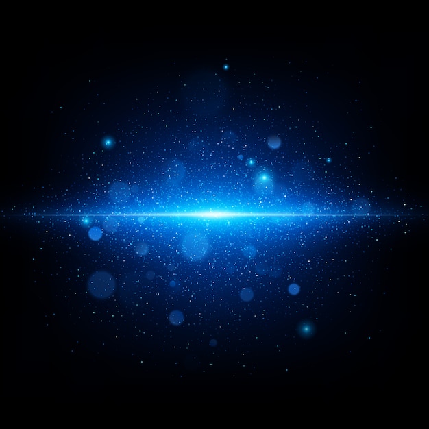 Голубая абстрактная вспышка в темносинем космосе. Реалистичное звездное небо с голубым свечением.