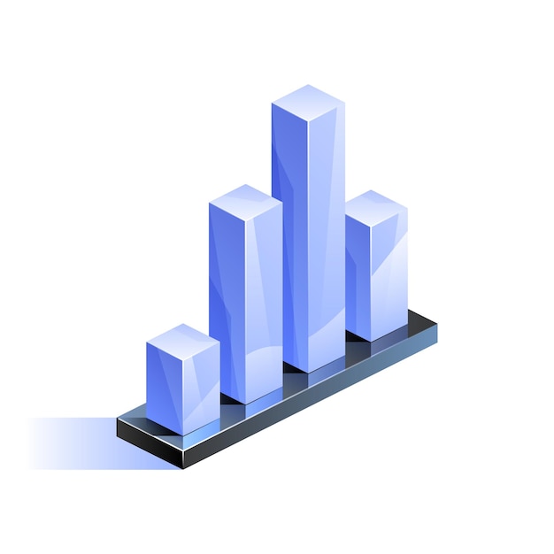 Blue bar graph icon in isometric view